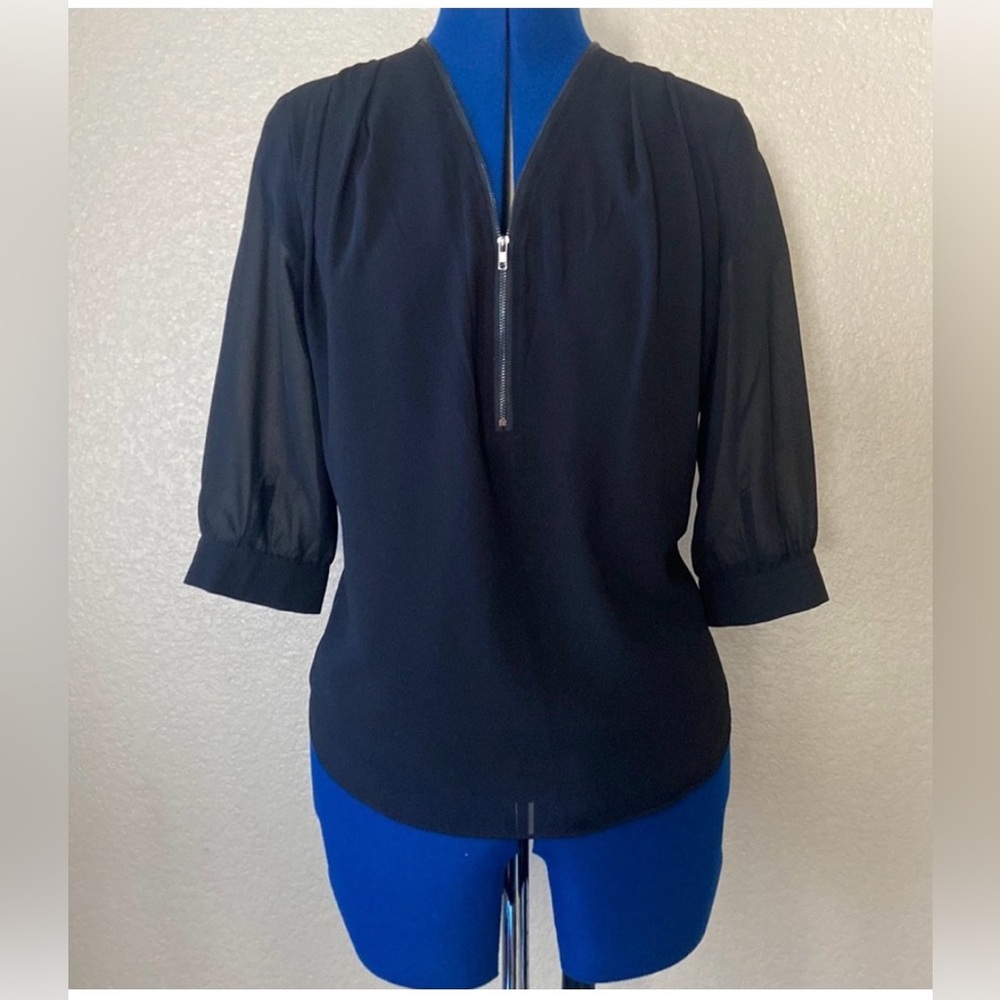 Classic Black Zip-Front Women's Blouse